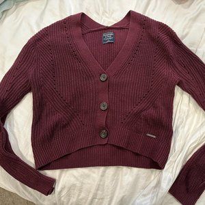 Abercrombie & Fitch Womens Sweater Small Maroon Button Front Cropped Cardigan